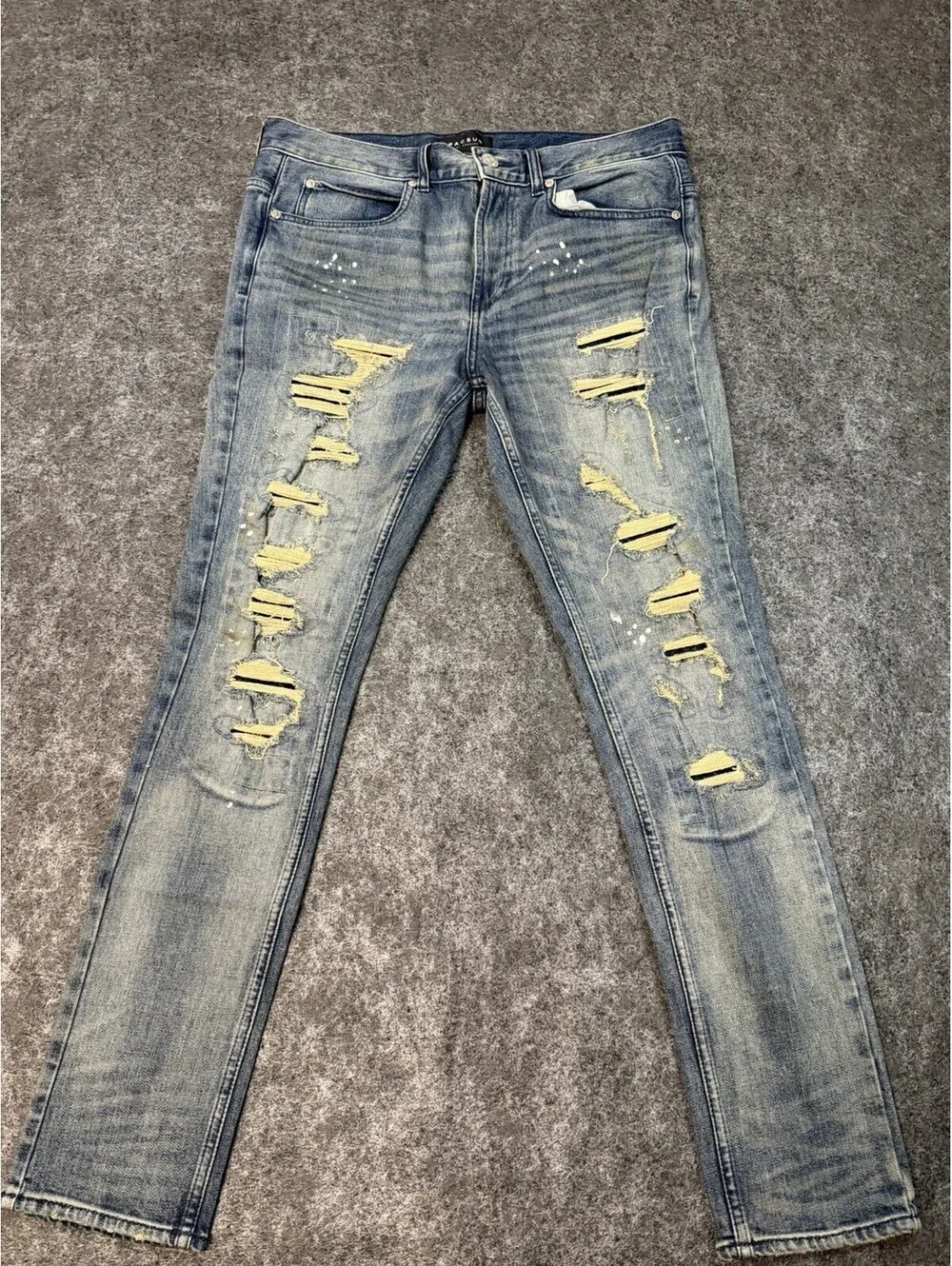 PacSun Stacked Skinny Jeans Mens 32x30 Distressed Ripped Patched Paint Splatter